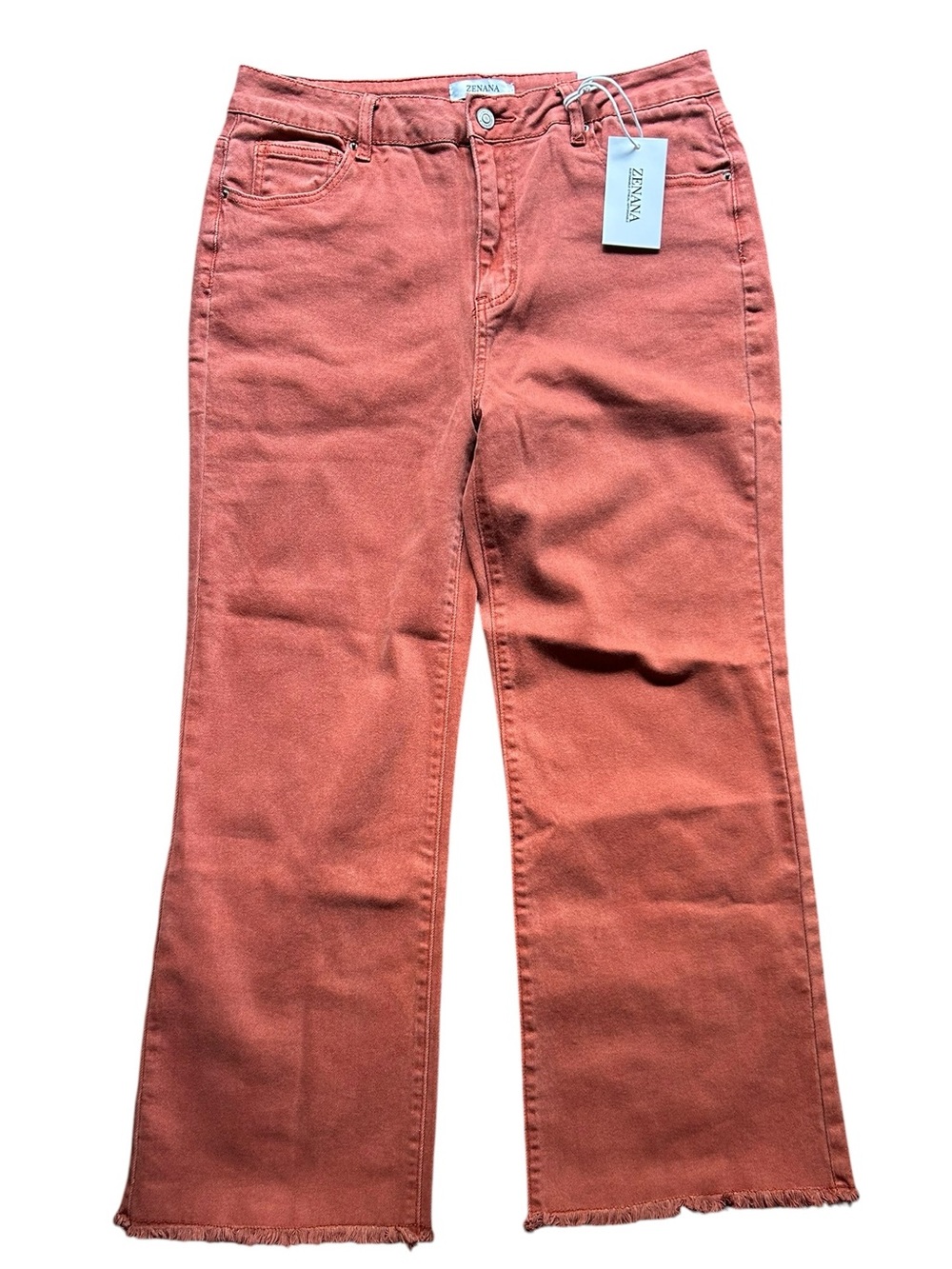 Zenana Womens XL Frayed Hem Cropped Jeans Rust NWT